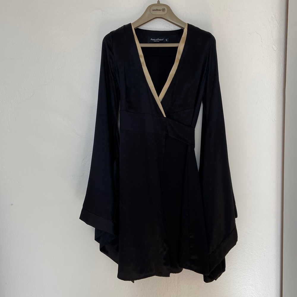 Adele Fado Kimono Style Silk Black Midi Dress